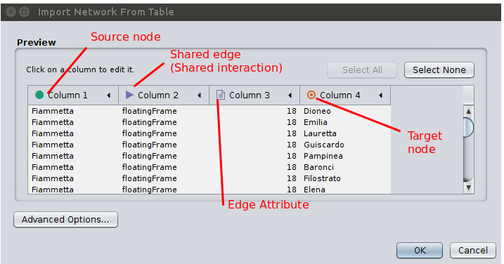 import screen in Cytoscape 3.3.0 identifying each column to import